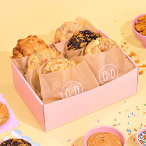 6 x New York Cookies, The Ultimate Favourites box with six freshly baked Crumbs & Doilies cookies in brown bags